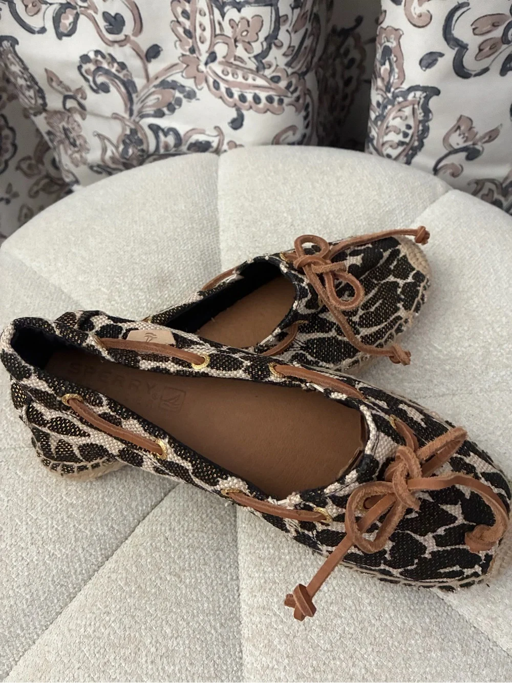 Sperry Leopard Print Espadrille Flats with Tan Laces